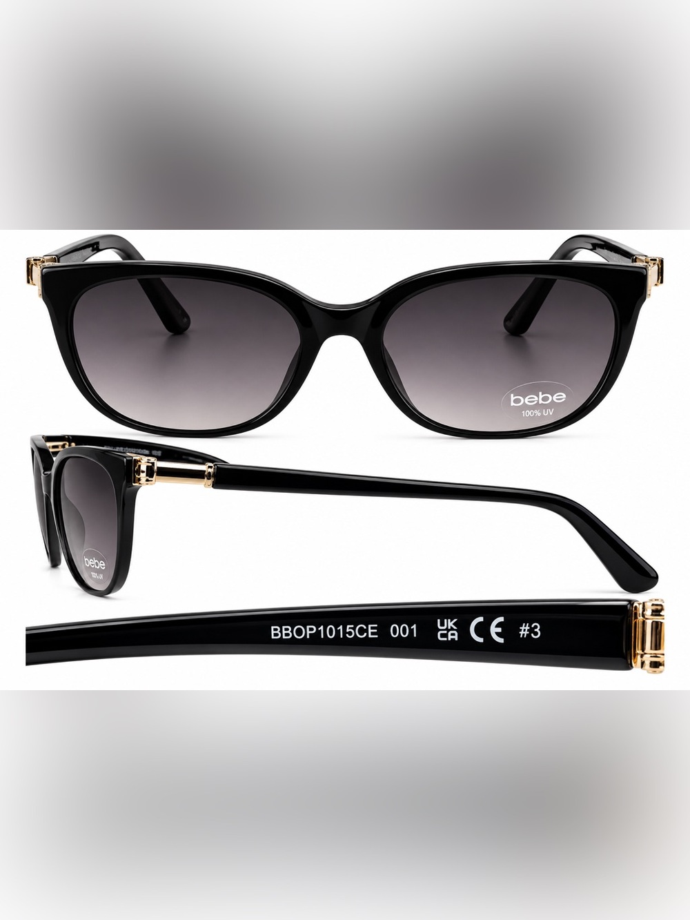 bebe Black Women's Cat-Eye Sunglasses with Gold Accents ( No Case)
